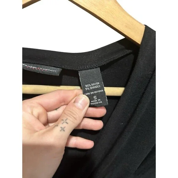 Vintage New York & Company Top 3/4 Sleeves Black Babydoll Top 90s Y2K Fitted Sm - Picture 6 of 7